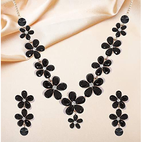 YouBella Jewellery Sets for Women Crystal Necklace Jewellery set with Earrings For Girls/Women (Black)