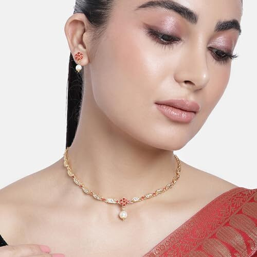Gehena By Estele Gold Plated Necklace Sets With Austrian Crystals For Girls and Women (Combo Of 4)