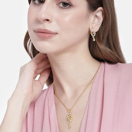 Estele Jewellery for Women Gold & Rhodium Plated Trendy and Fashionable Pendant Necklace Set with White Stones for Girls and Women-AD-002-2TNWE NKER