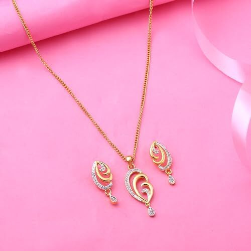 Estele Jewellery for Women Gold & Rhodium Plated Trendy and Fashionable Pendant Necklace Set with White Stones for Girls and Women-AD-002-2TNWE NKER