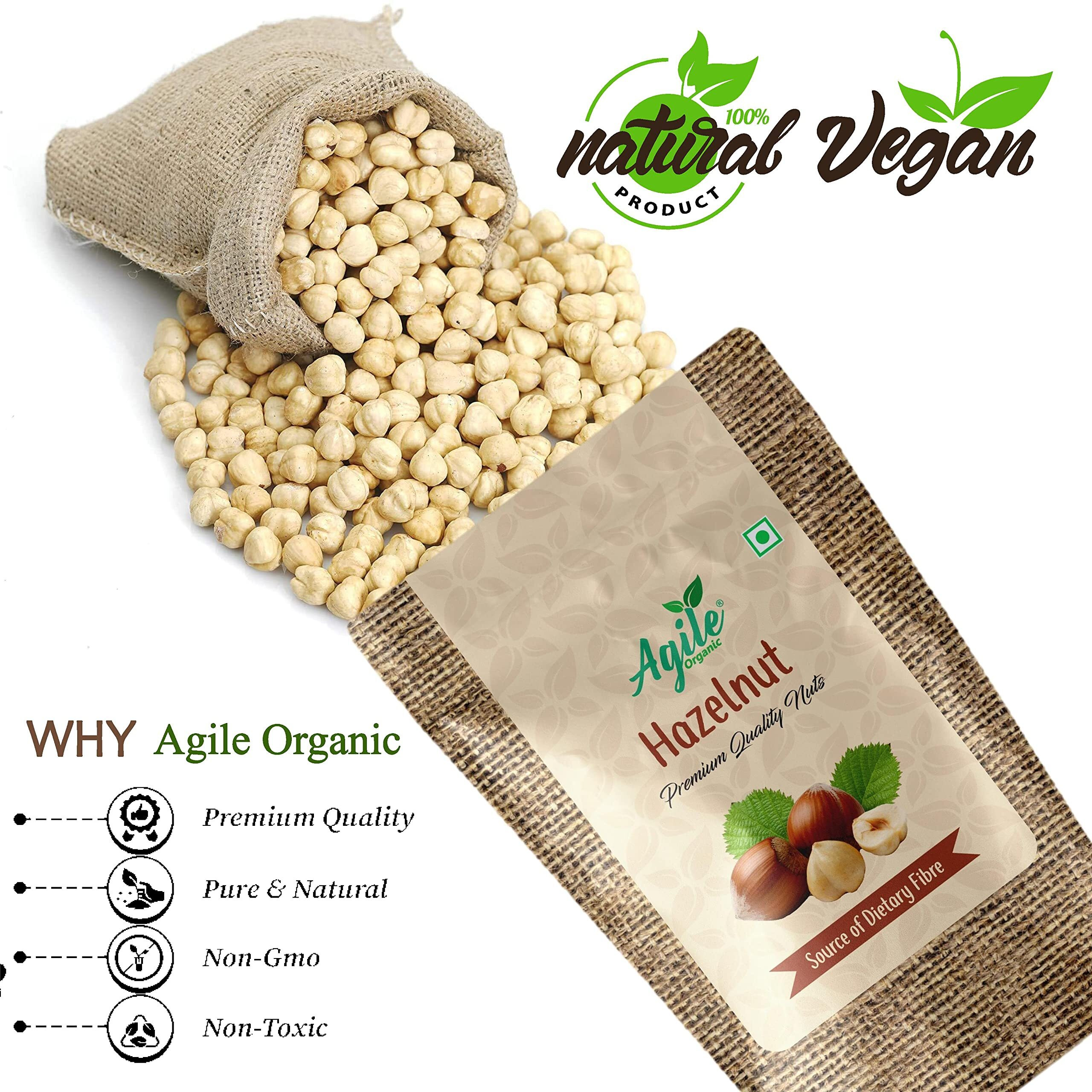 Agile Organic Jumbo Turkish Hazelnut 100g | Vegan | For Making Chocolates | Without Shell | Crunchy & Tasty | Hazel Nuts 100 grams