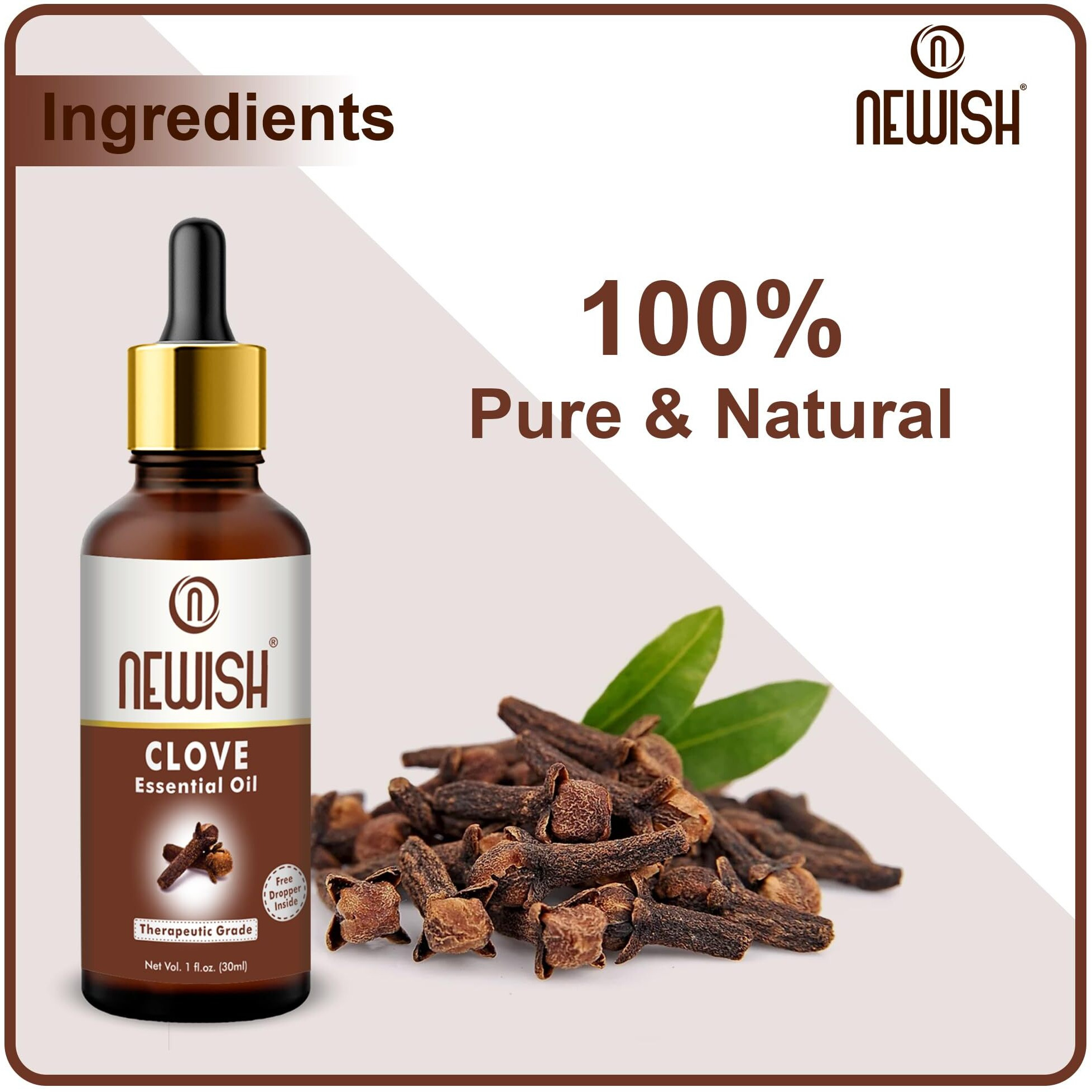 Newish Essential Oil 100% Pure, Undiluted, Natural & Organic for Skin, Hair, Pimples, Acne, T Zone & Underarm - High Potency Premium Essential Oil (Clove, 30 ml (Pack of 1))