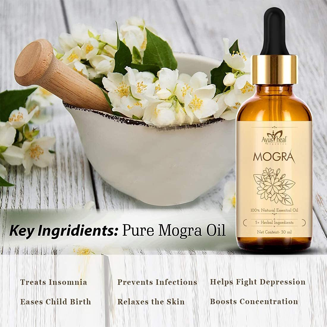 Ayusheal Mogra Essential Oil 100% Pure & Natural 30 ML (Mogra)