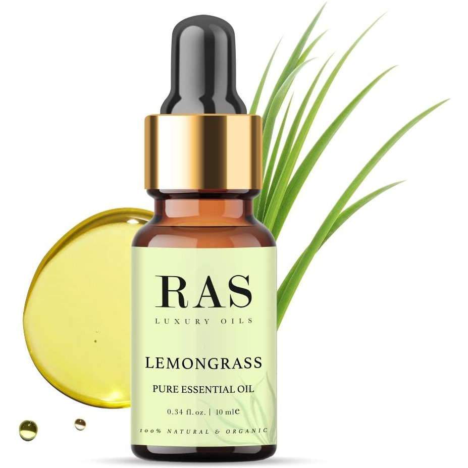 RAS Luxury Oils Pure Essential Oil | Lemon Grass | 100% Pure, Natural for Hair Care| Cleanse Skin, Minimise Pores & Reduces Stress | Detoxifies Skin & Reduces Dandruff | Organic & Vegan, 10ml