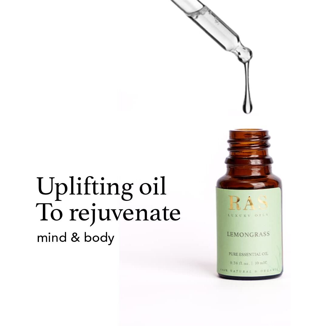 RAS Luxury Oils Pure Essential Oil | Lemon Grass | 100% Pure, Natural for Hair Care| Cleanse Skin, Minimise Pores & Reduces Stress | Detoxifies Skin & Reduces Dandruff | Organic & Vegan, 10ml