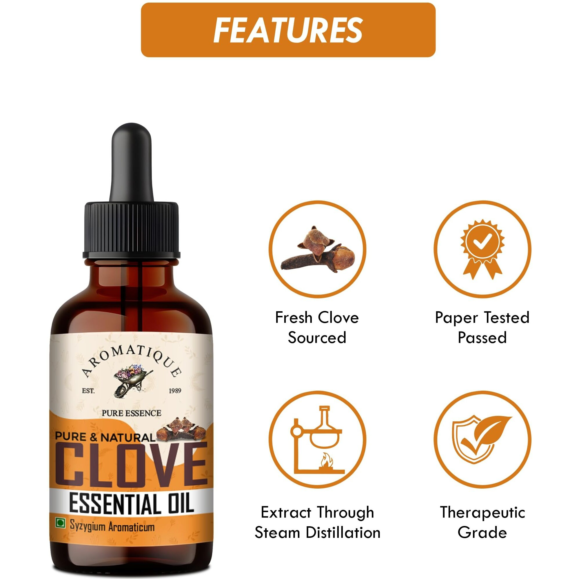 Aromatique Clove Essential Oil ,Therapeutic Grade 100% Pure Clove Oil for Teeth,Hair and Skin by Aromatique (15 ML)