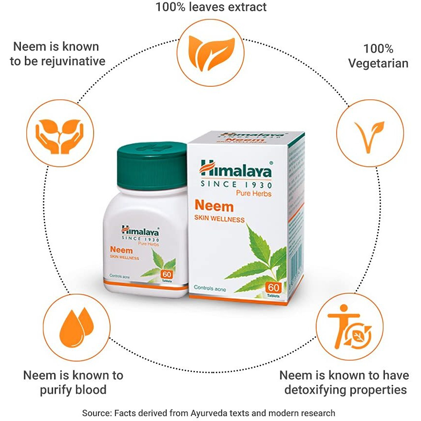 Himalaya Wellness Neem, 60 Tablet | Pure Herbs for Skin Wellness