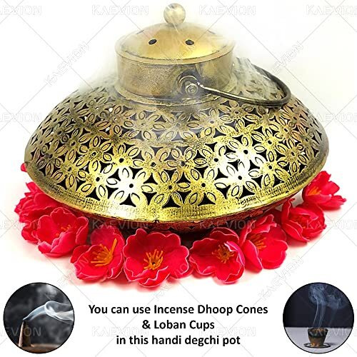 Antique Handicraft Brass Traditional Home Decor Tabletop Cone Incense Burner| Brass Decoration Items for Home, Wall, Gifting, Dewali Decoration Yoga, Meditation, Spiritual Devotion (Only Degchi)