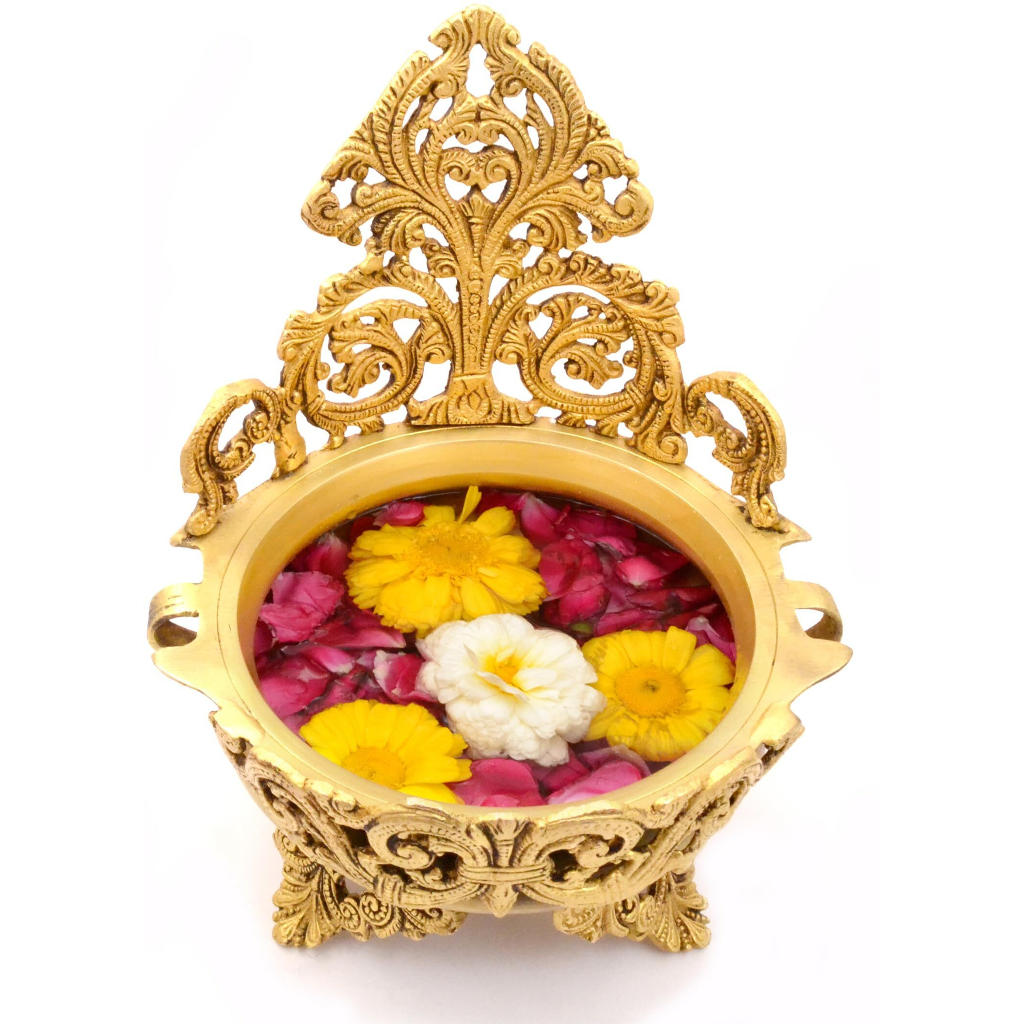 Two Moustaches Ethnic Design Brass Urli Traditional Bowl Decor Showpiece, Urli Bowl for Home Decor, Standard, Pack of 1