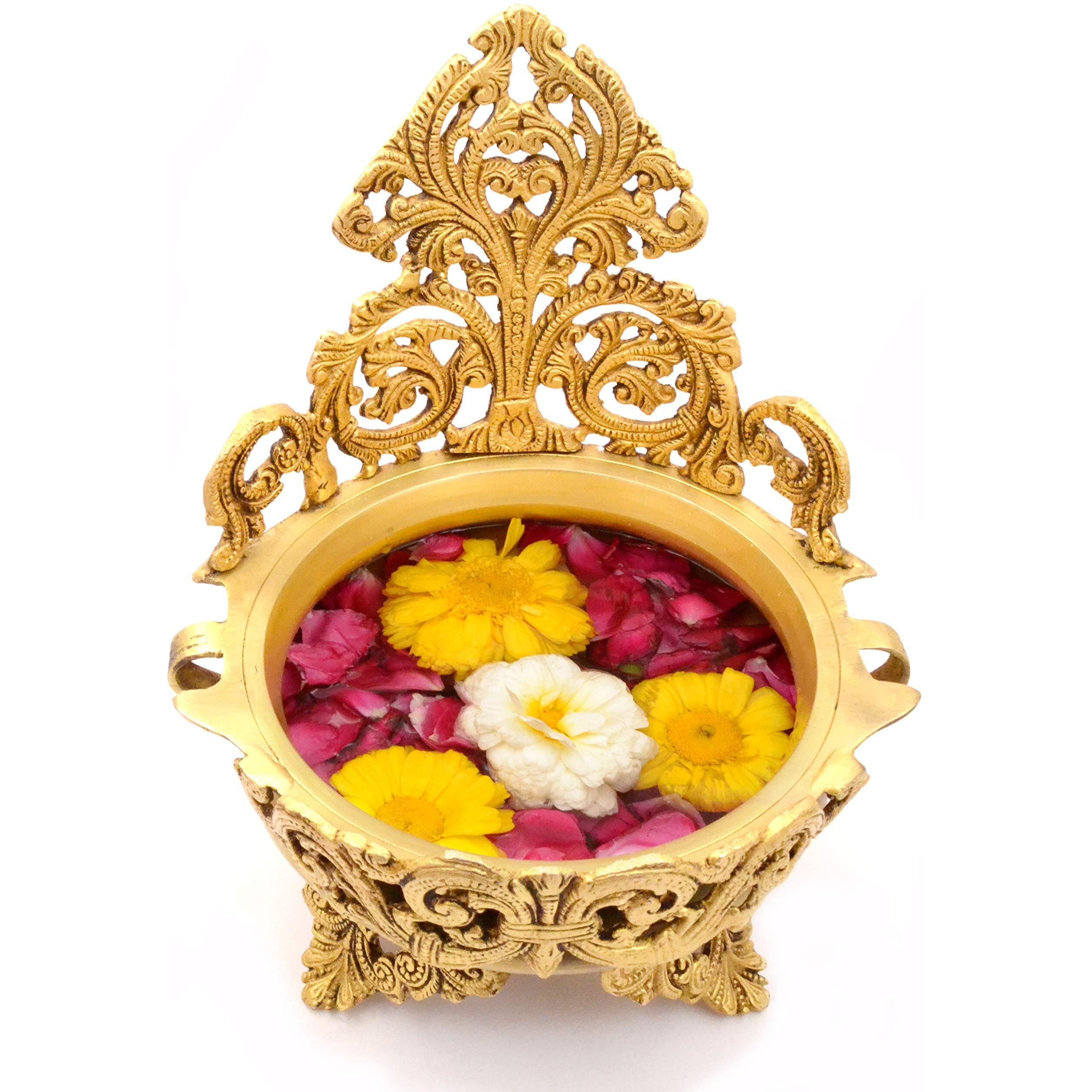 Two Moustaches Ethnic Design Brass Urli Traditional Bowl Decor Showpiece, Urli Bowl for Home Decor, Standard, Pack of 1