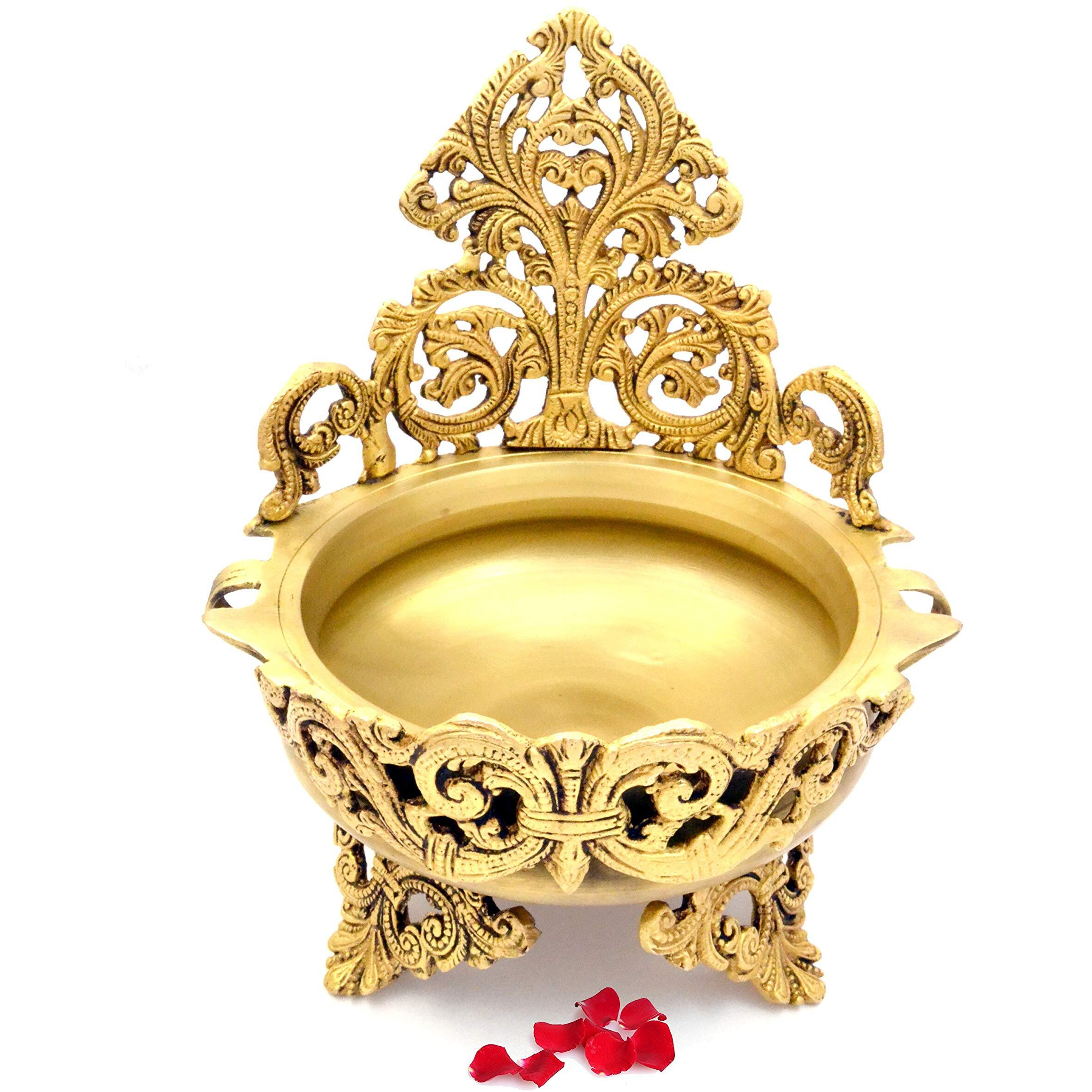 Two Moustaches Ethnic Design Brass Urli Traditional Bowl Decor Showpiece, Urli Bowl for Home Decor, Standard, Pack of 1