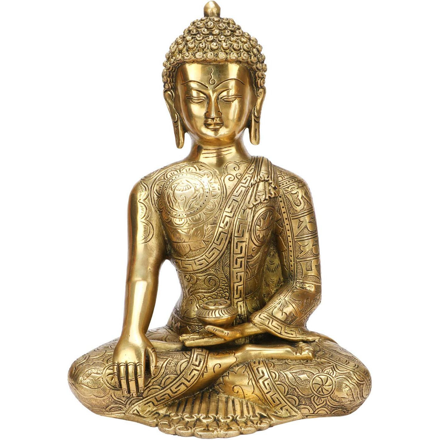 ARTVARKO Big Brass Buddha Statue Buddhism Life Sign Earth Touching Sitting Sculpture Bhumisparsha Vastu Feng Shui Idol Home Decor Height 12 Inches