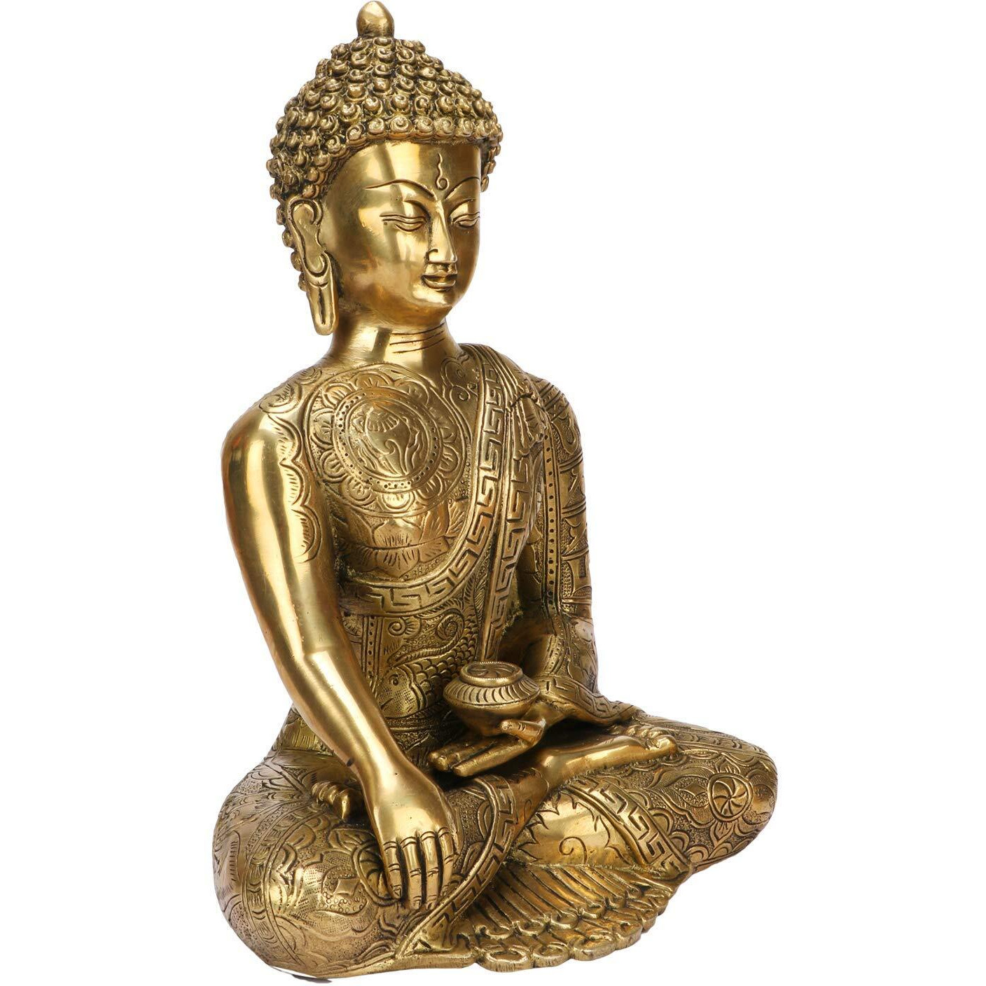 ARTVARKO Big Brass Buddha Statue Buddhism Life Sign Earth Touching Sitting Sculpture Bhumisparsha Vastu Feng Shui Idol Home Decor Height 12 Inches
