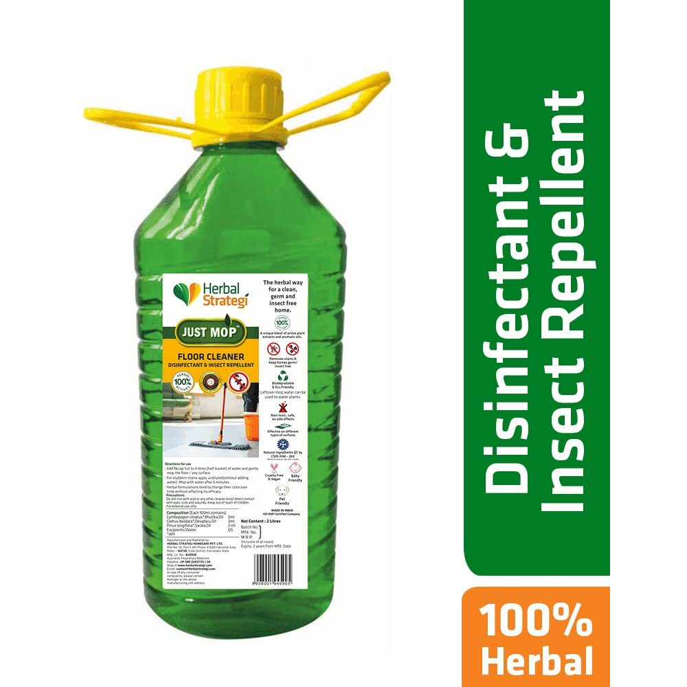 Herbal Strategi Just Mop Herbal Floor Cleaner Liquid 2L | Natural Disinfectant & Insect Repellent | Skin Safe, Baby Safe & Pet-Friendly | 100% Herbal Actives | Eco-friendly, Non-Toxic