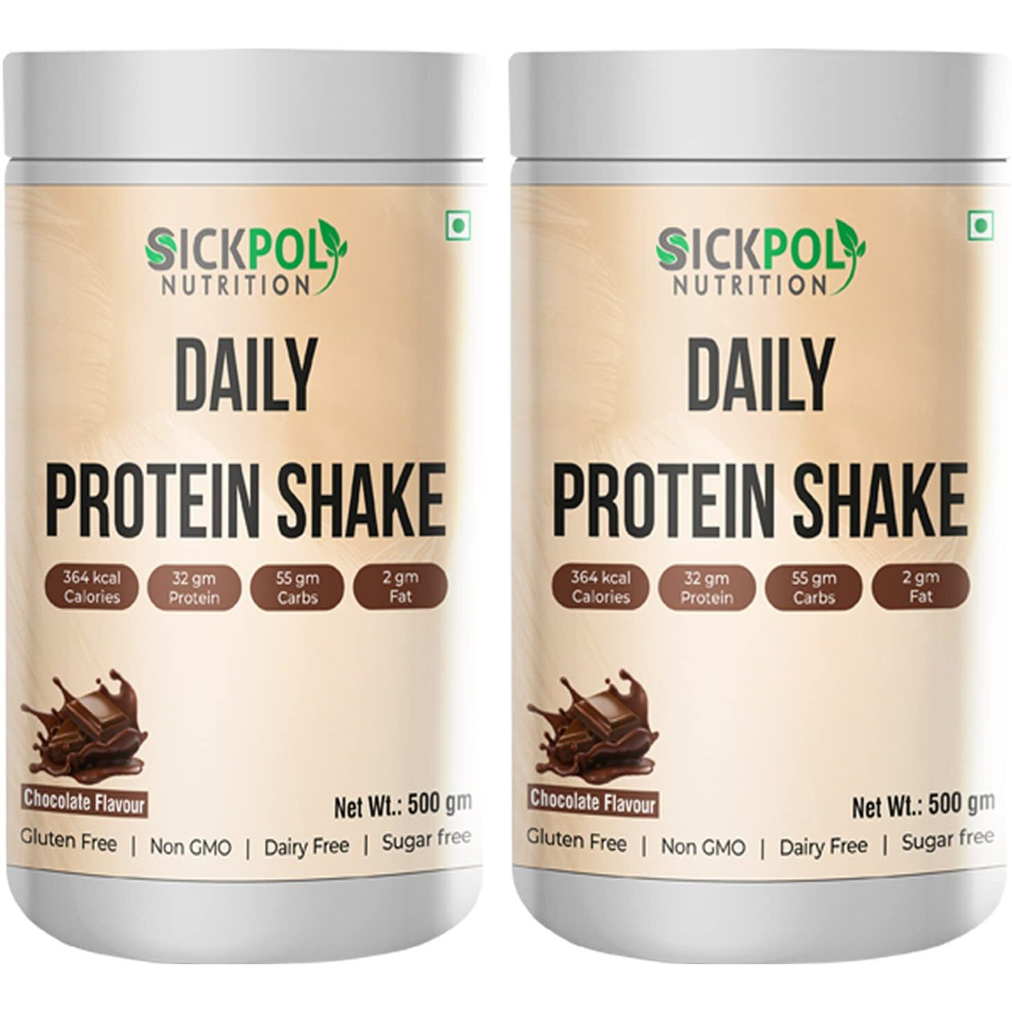 Sickpol Nutrition Daily Protein Shake 364 kcal Calories 32 gm Protein 55 gm Carbs 2 gm Fat Provide Energy,support Immunity & Bone Health-for Men & Women Chocolate Milk Shake Flavor (Chocolate 2Pack)