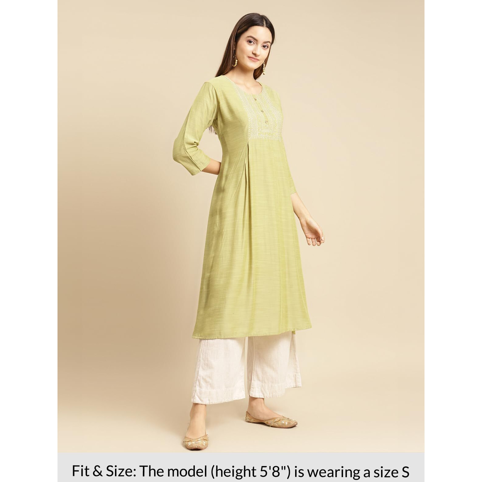 rangita Mint Green Viscose Calf Length Embroidered Flared Kurti for Women | Kurta for Women_L