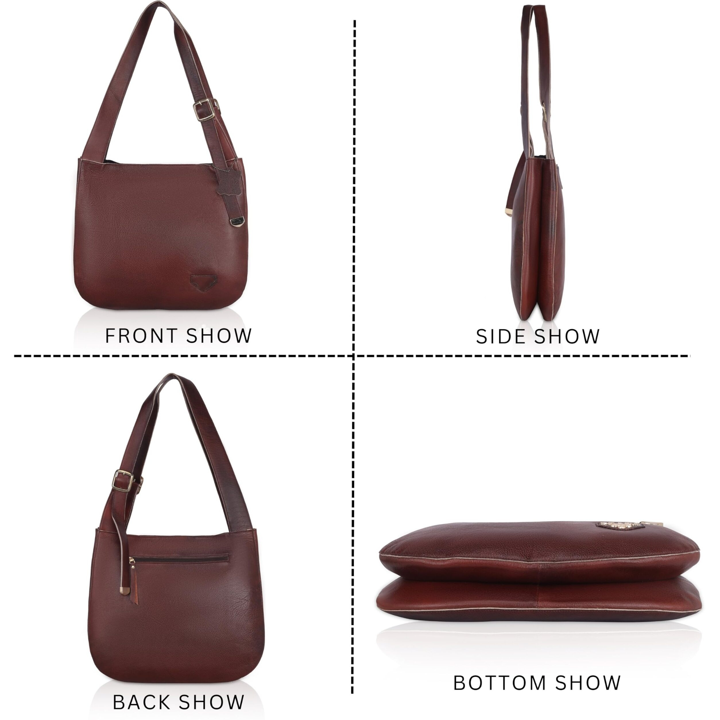 HYATT Leather Accessories Full-Grain Leather Top-Handle satchels Tote Handbags & Shoulder Sling Bags For Women Office Branded Size- L-14.7 X H-13 x W- 3 Inch (BROWN)