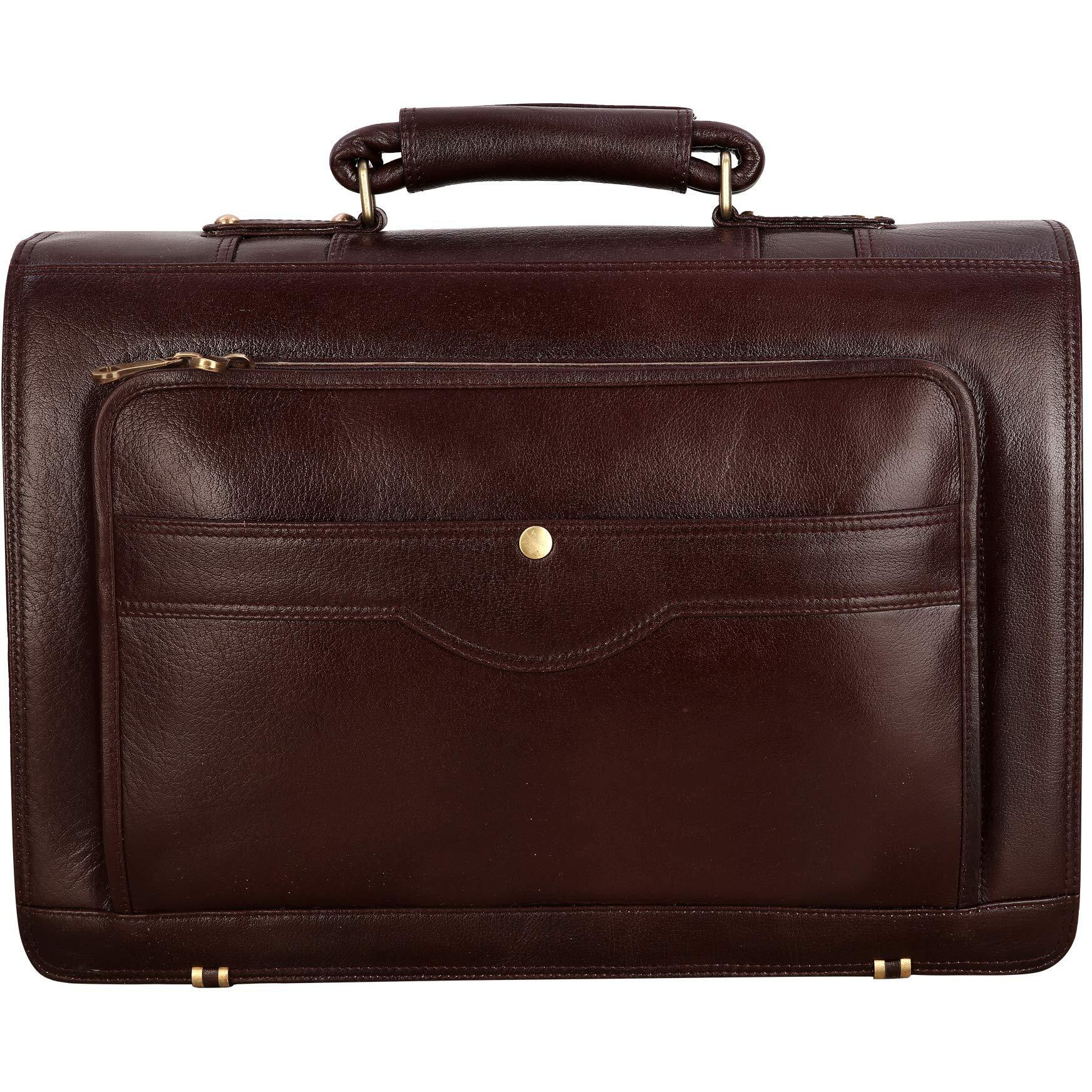 HYATT Leather Accessories Mens and Womens Briefcase (Brown)
