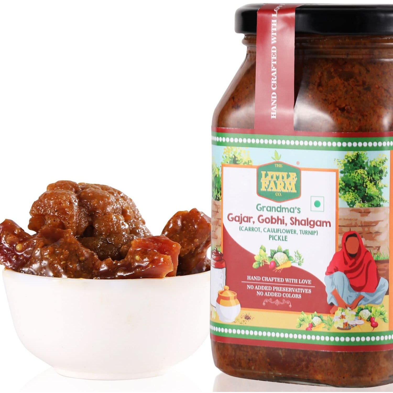 THE LITTLE FARM CO Punjabi Mixed Pickle - Gobhi Gajjar Shalgum ka Achar | Less Oil Mustard Base Homemade Mixed Pickles with Jaggery | No Added Preservatives & Flavours | Traditional Recipe, 450g