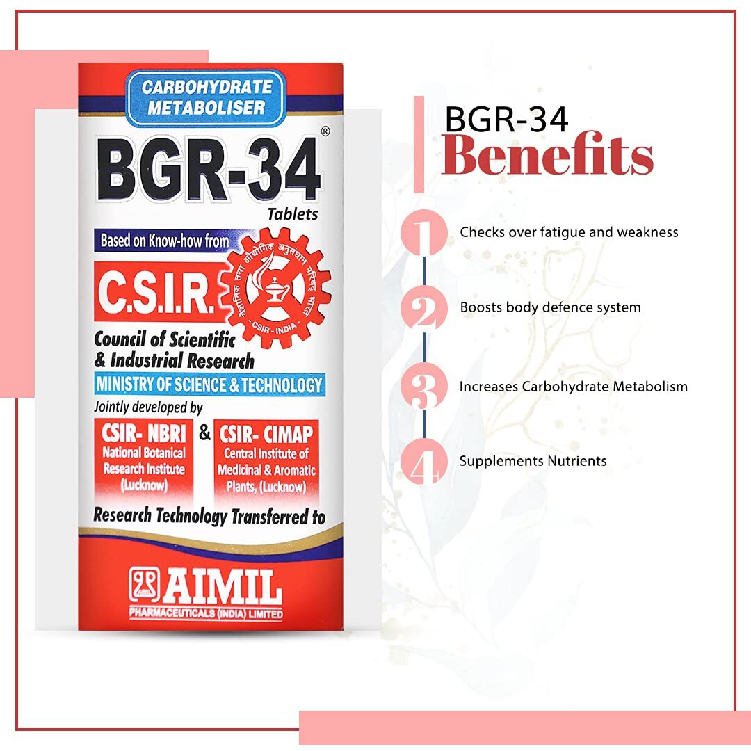 AIMIL BGR-34 Herbal Tablets (Pack of 100 Tablets)