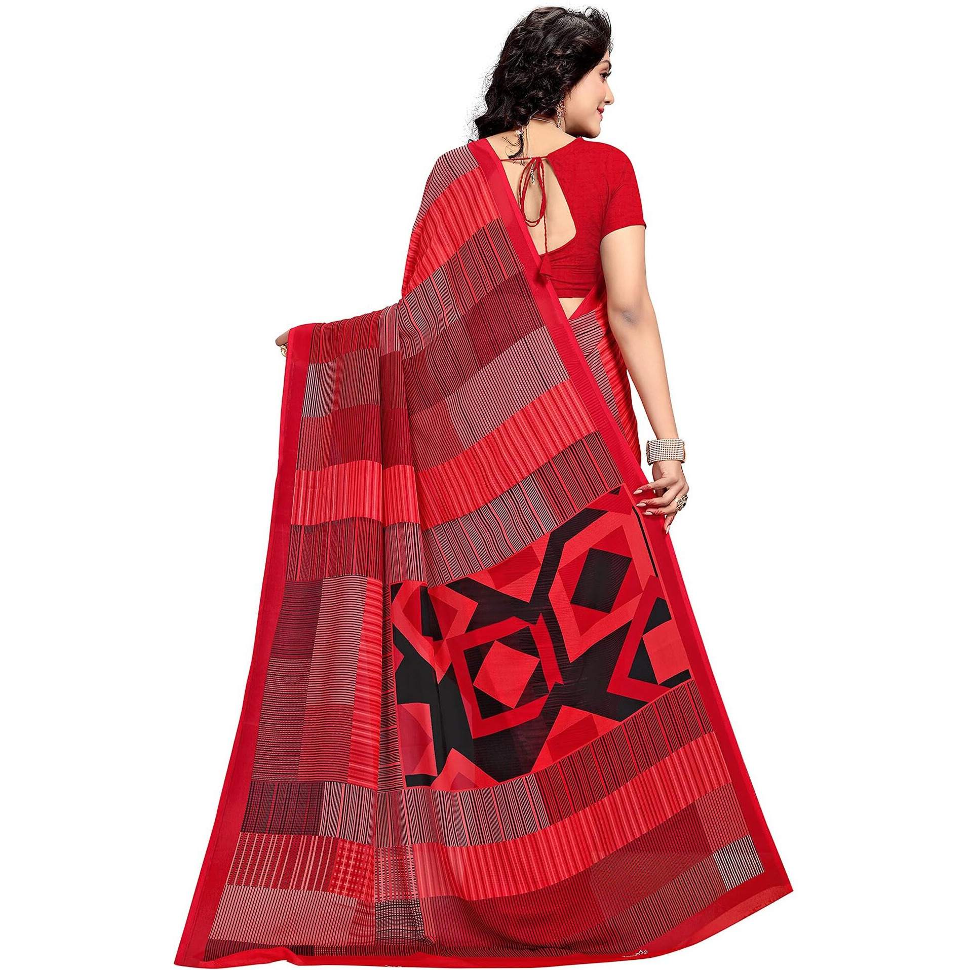 Vaamsi Georgette Printed Saree with Blouse (PC1151_Red)