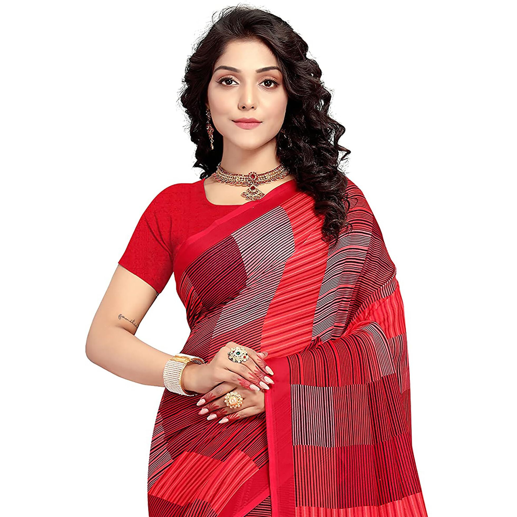 Vaamsi Georgette Printed Saree with Blouse (PC1151_Red)