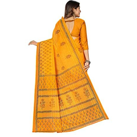 RATAN Womens Cotton Printed Mul Mul Saree without Blouse Piece (PHMAN-3104_Yellow)