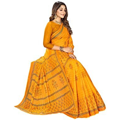 RATAN Womens Cotton Printed Mul Mul Saree without Blouse Piece (PHMAN-3104_Yellow)