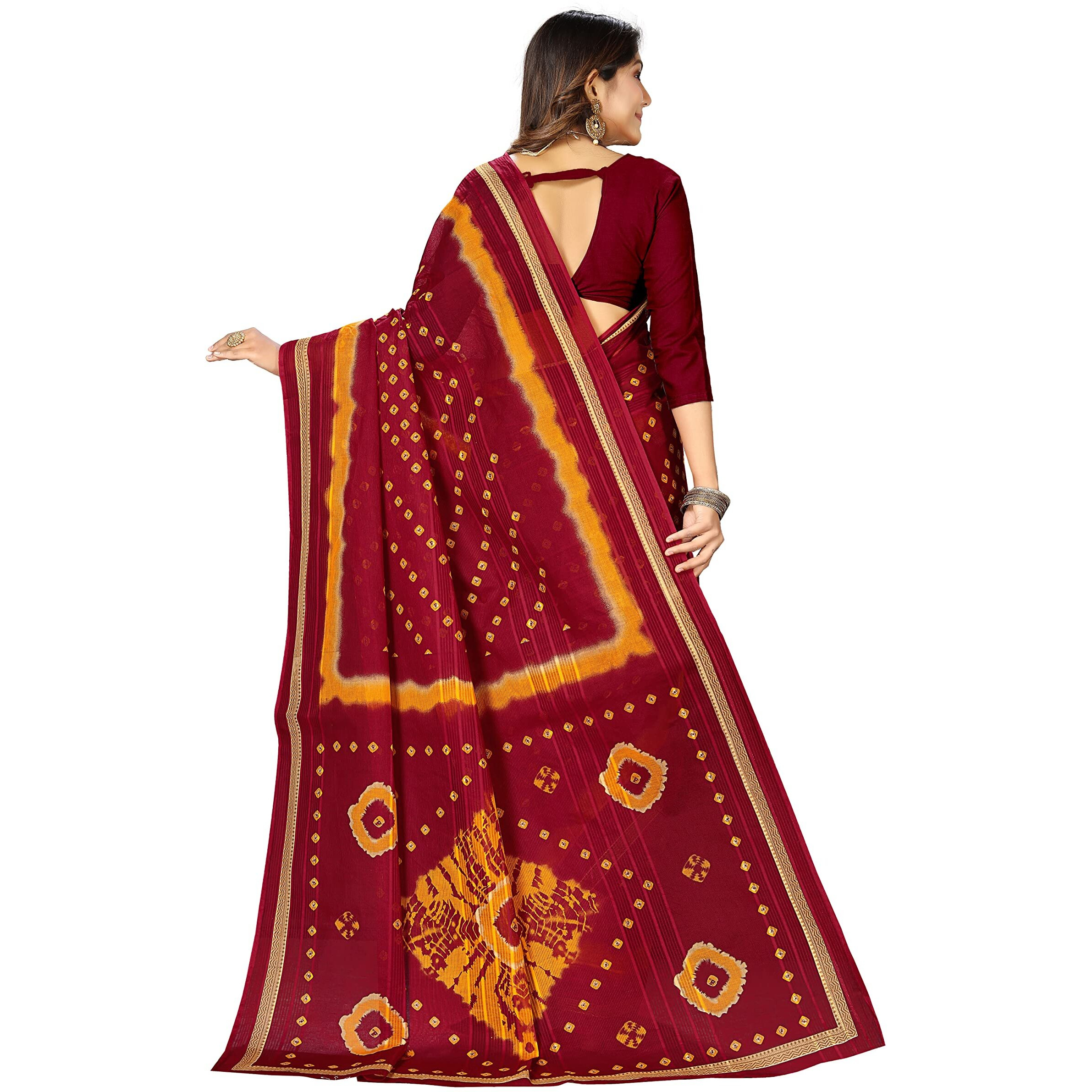RATAN Pure Cotton Printed Saree for Women without Blouse Piece (HRT-5716_Maroon)