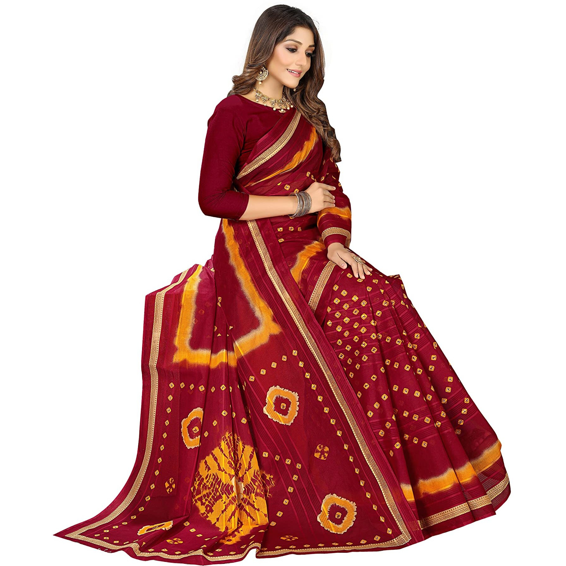 RATAN Pure Cotton Printed Saree for Women without Blouse Piece (HRT-5716_Maroon)