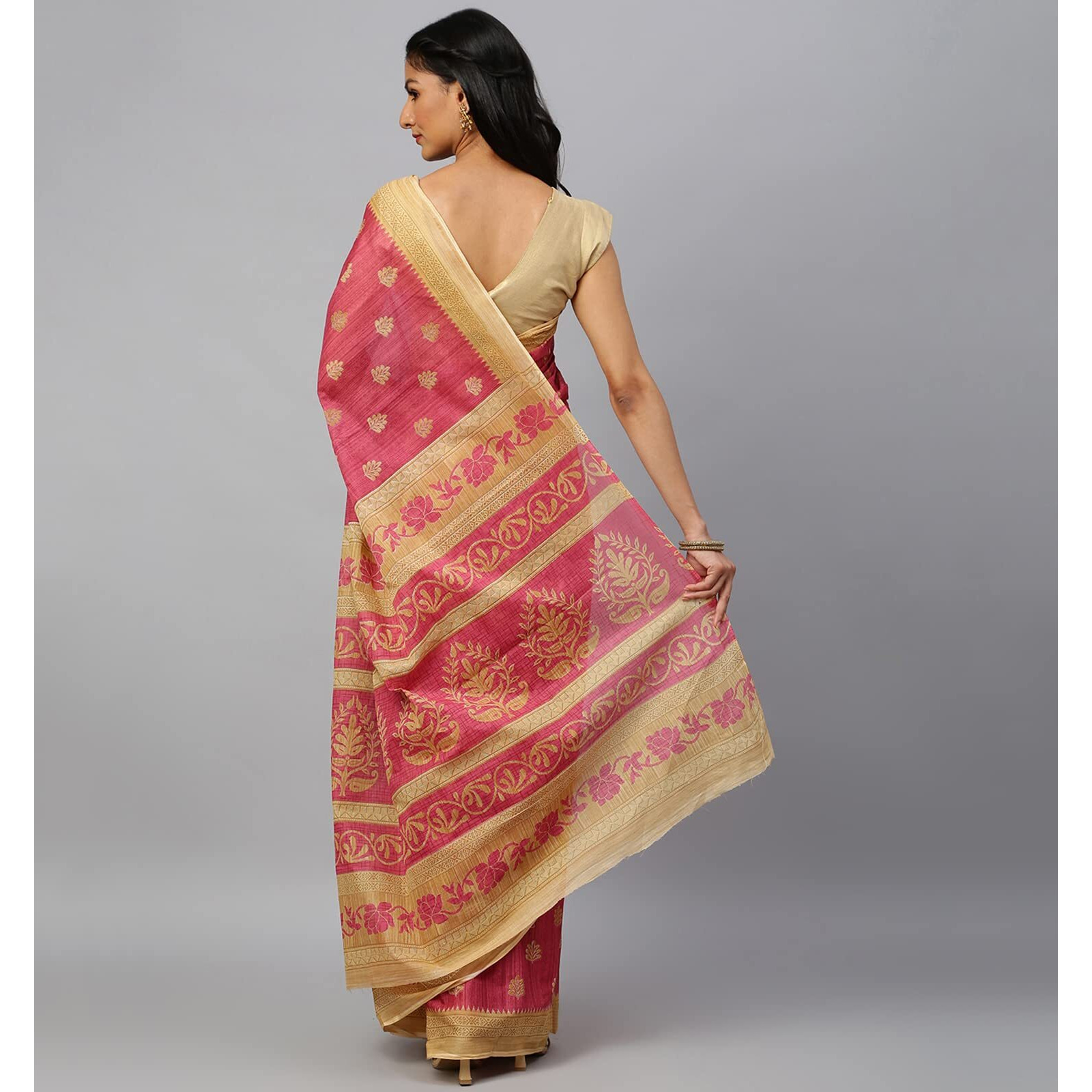 RATAN Womens Woven Cotton Saree Without Blouse Piece (Frsl-29251_Onion Pink)
