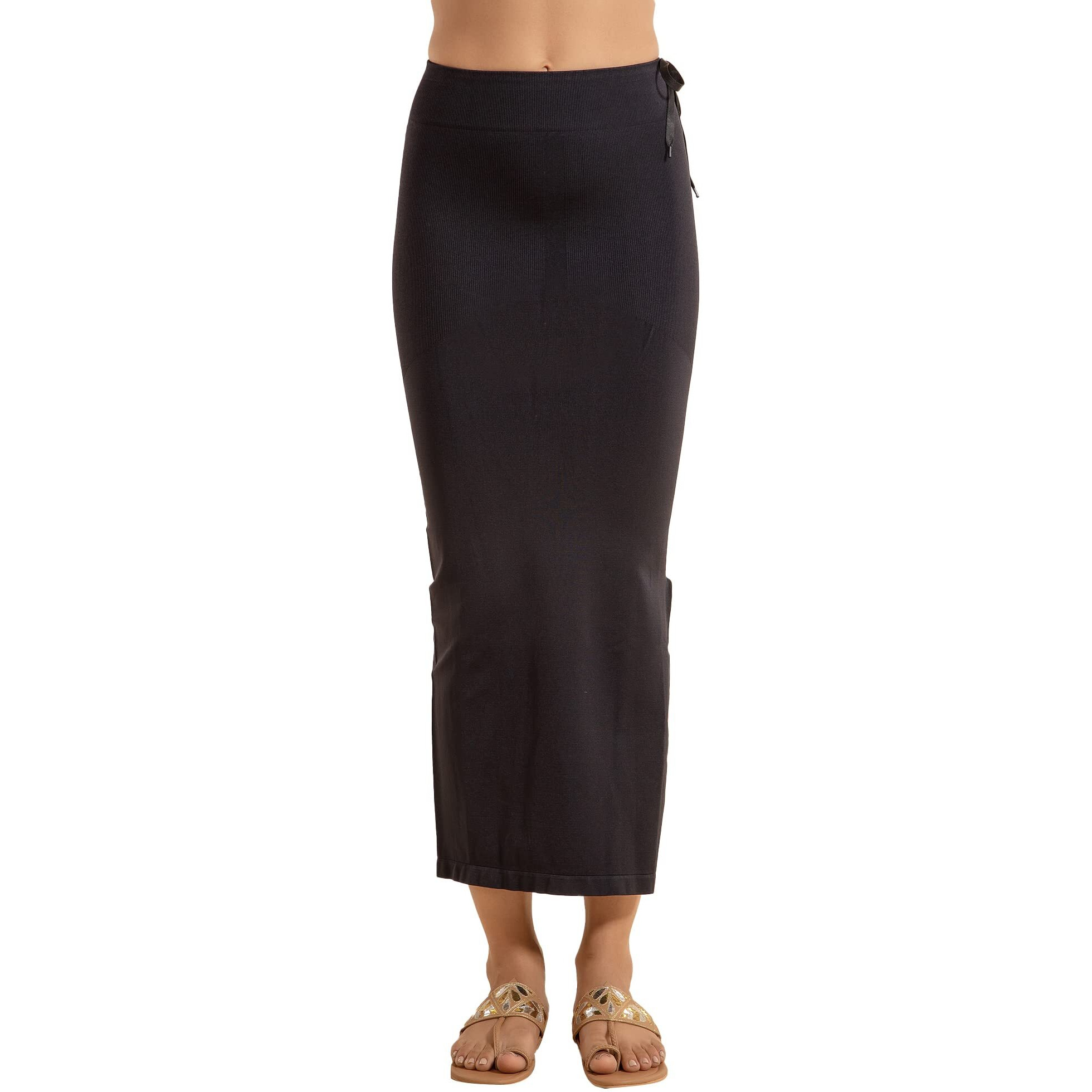 NYKD Seamless Spandex Saree Shapewear for Women Petticoat/Peticote with Drawstring Saree Shapewear, NYSH021, Black, S, 1N
