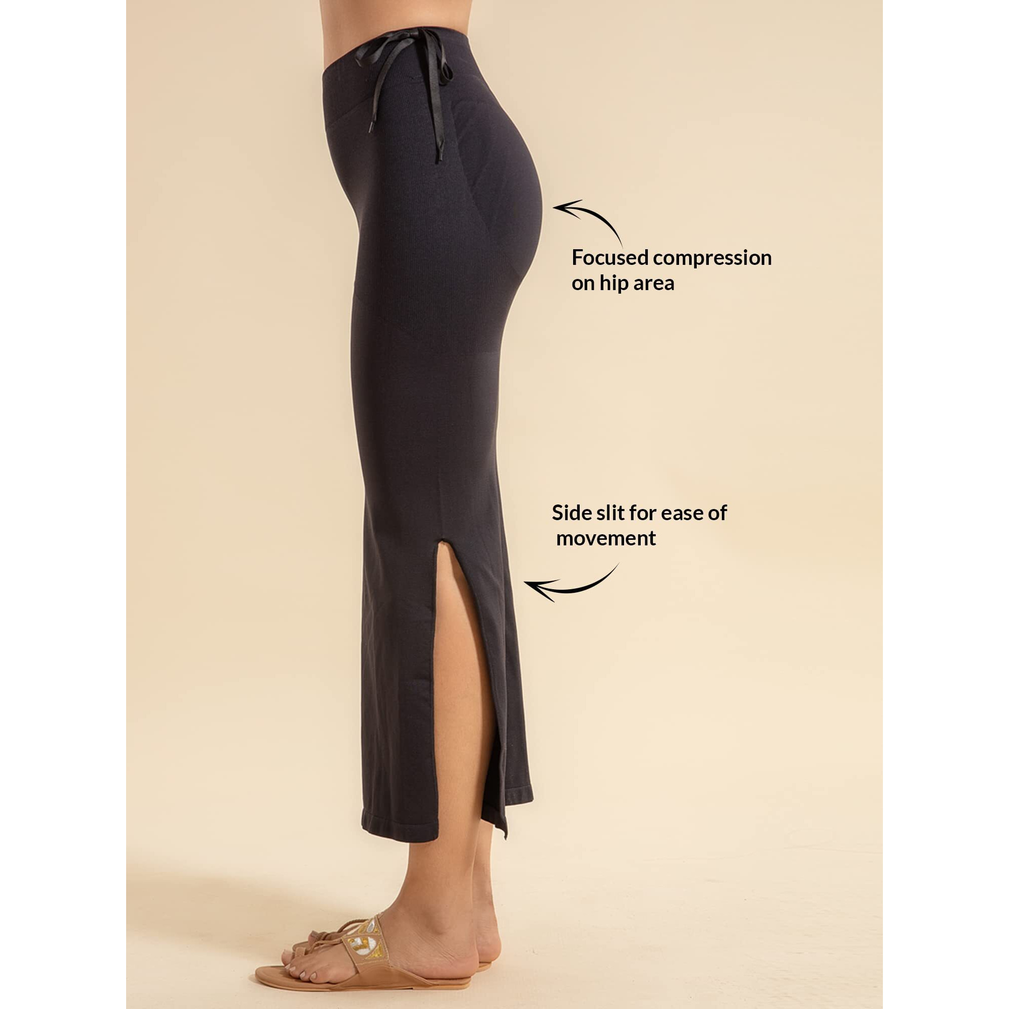NYKD Seamless Spandex Saree Shapewear for Women Petticoat/Peticote with Drawstring Saree Shapewear, NYSH021, Black, S, 1N