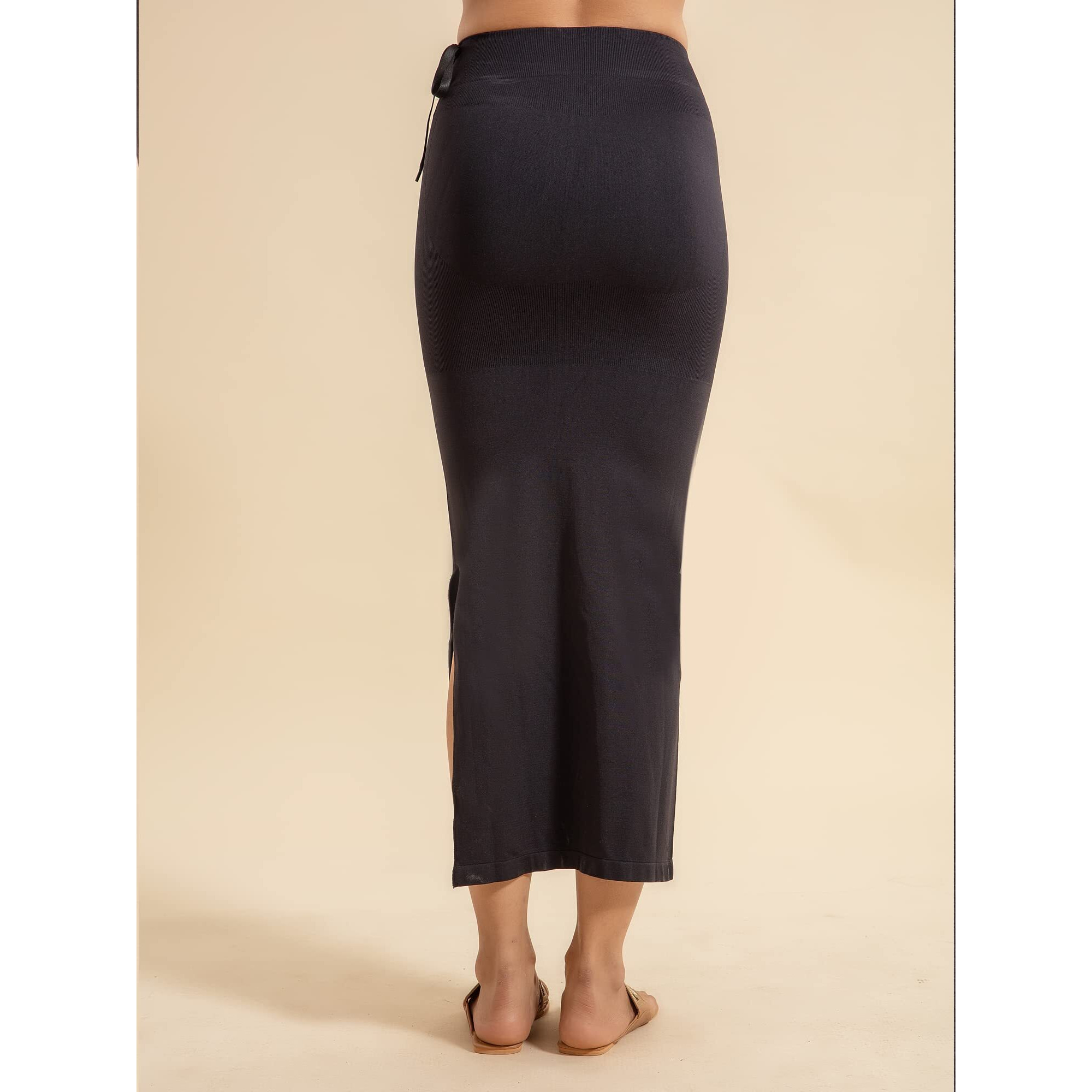 NYKD Seamless Spandex Saree Shapewear for Women Petticoat/Peticote with Drawstring Saree Shapewear, NYSH021, Black, S, 1N