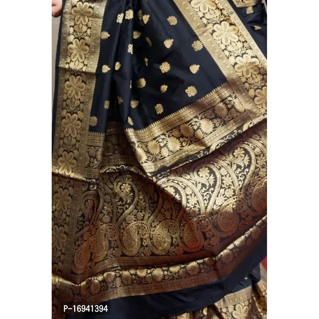 C J Enterprise Womens Banarasi Saree Pure Kanjivaram Silk Saree Soft Design Wear Pattu Sarees Latest Cotton With Blouse Piece Kanchipuram for Wedding sadi new ladies 2023 (Vruksh) (Black)