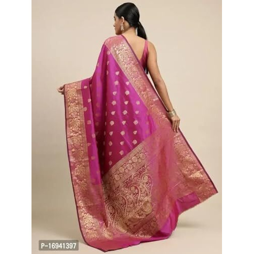 C J Enterprise Womens Banarasi Saree Pure Kanjivaram Silk Saree Soft Design Wear Pattu Sarees Latest Cotton With Blouse Piece Kanchipuram for Wedding sadi new ladies 2023 (Vruksh) (Pink)