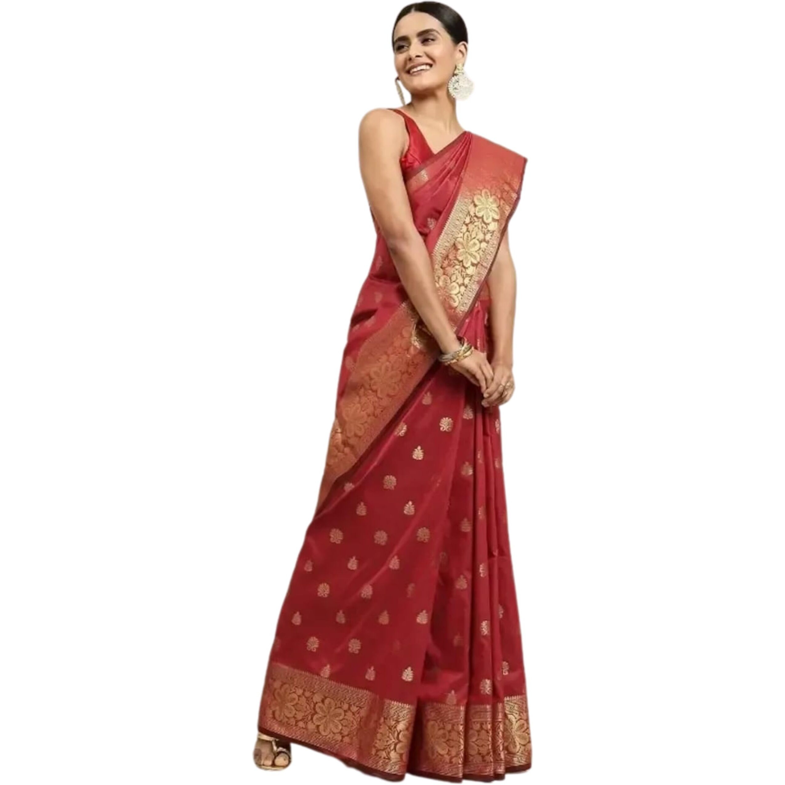 C J Enterprise Womens Banarasi Saree Pure Kanjivaram Silk Saree Soft Design Wear Pattu Sarees Latest Cotton With Blouse Piece Kanchipuram for Wedding sadi new ladies 2023 (Vruksh) (Red)
