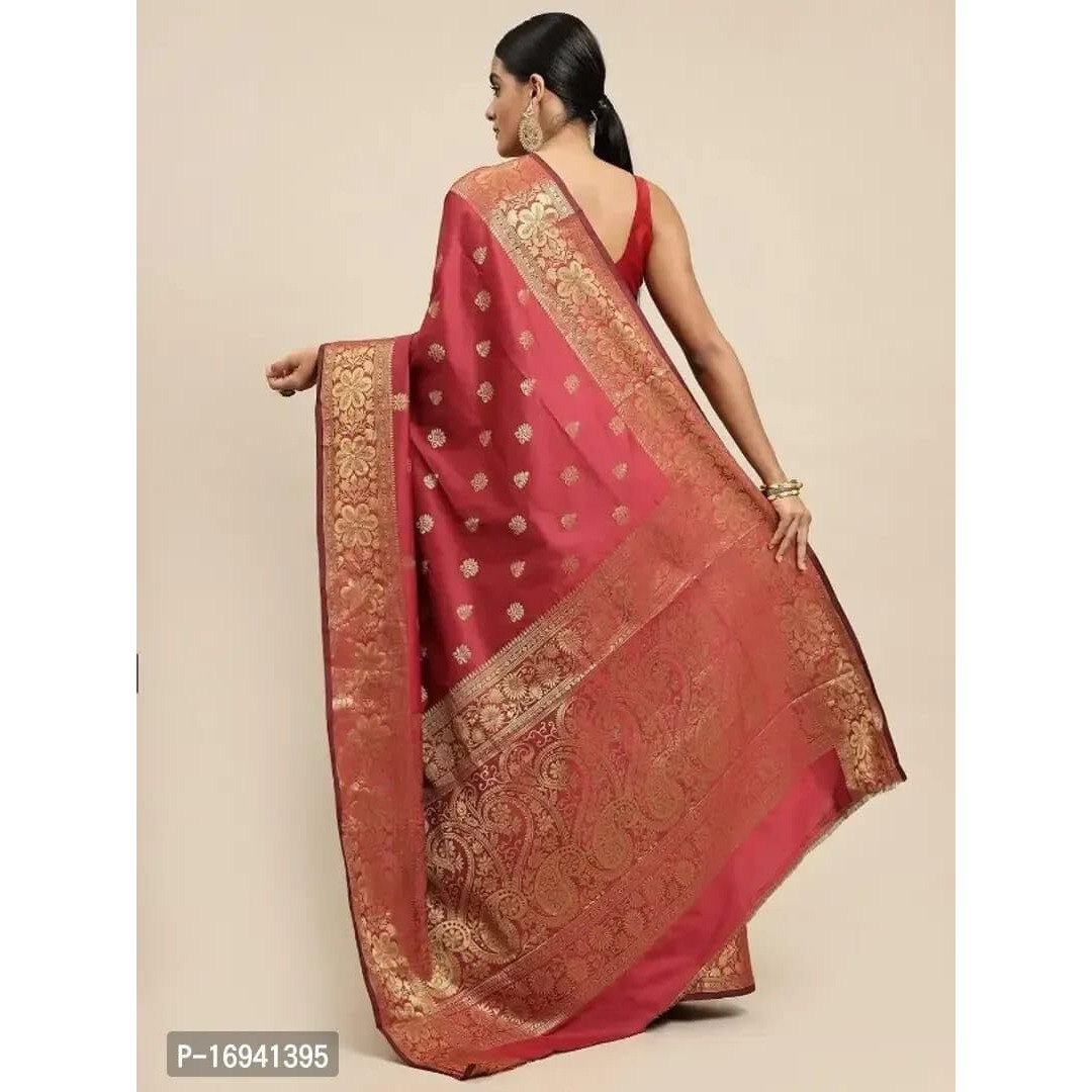 C J Enterprise Womens Banarasi Saree Pure Kanjivaram Silk Saree Soft Design Wear Pattu Sarees Latest Cotton With Blouse Piece Kanchipuram for Wedding sadi new ladies 2023 (Vruksh) (Red)