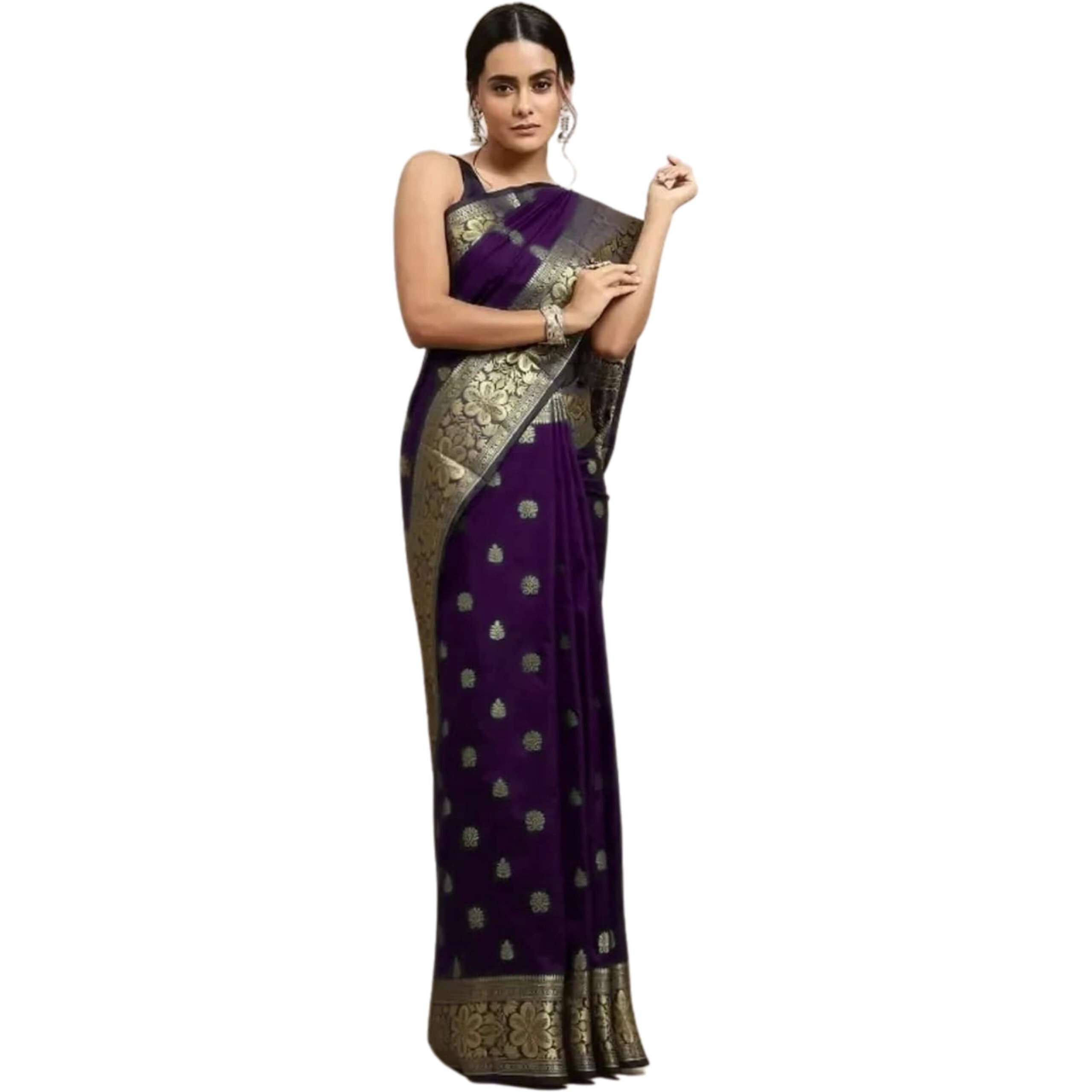 C J Enterprise Womens Banarasi Saree Pure Kanjivaram Silk Saree Soft Design Wear Pattu Sarees Latest Cotton With Blouse Piece Kanchipuram for Wedding sadi new ladies 2023 (Vruksh) (Purple)