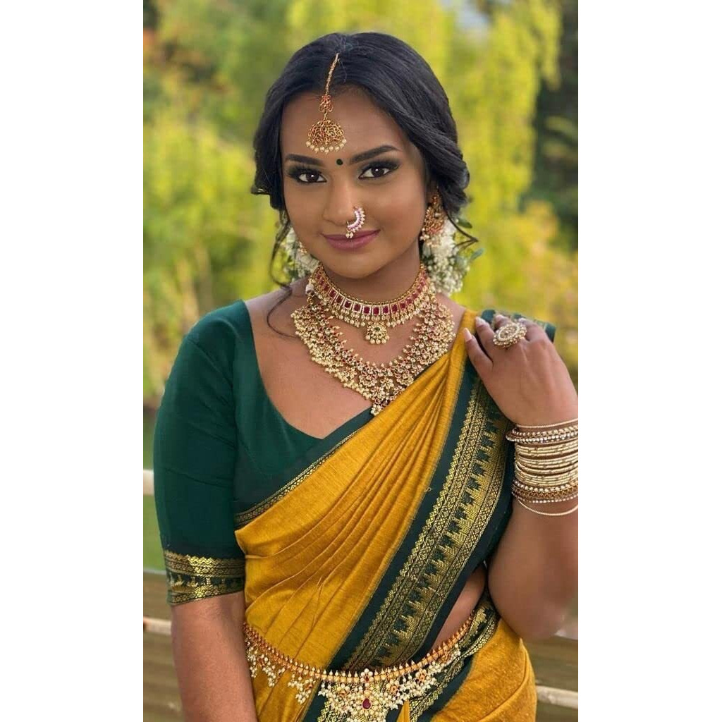 SGF11- Womens Kanjivaram Pure Zari Woven Soft Silk Saree With Blouse Piece (Mustard Green)