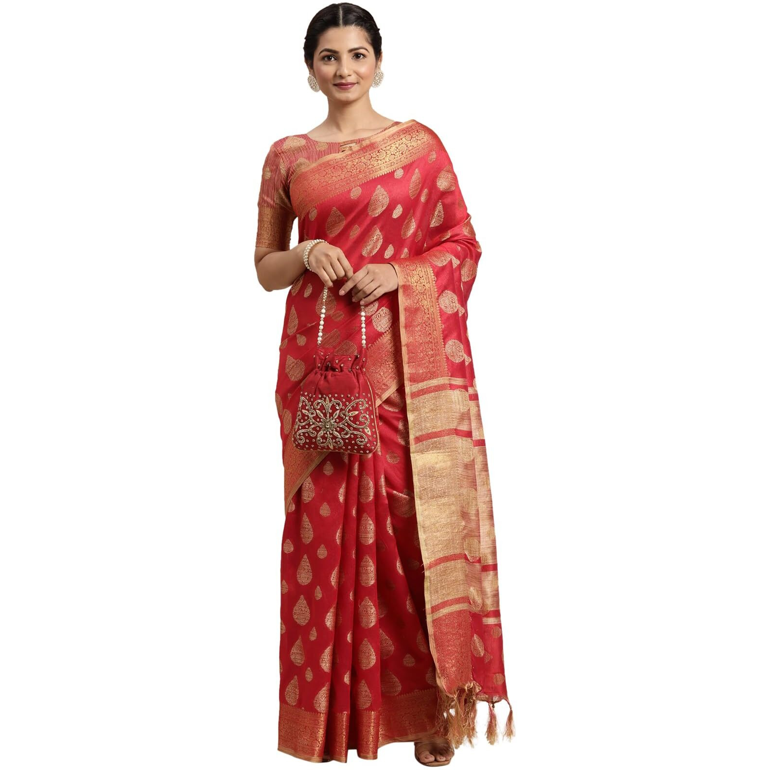 SIRIL Womens Jacquard Cotton Silk Saree with Unstitched Blouse Piece (2497S3015_Red)