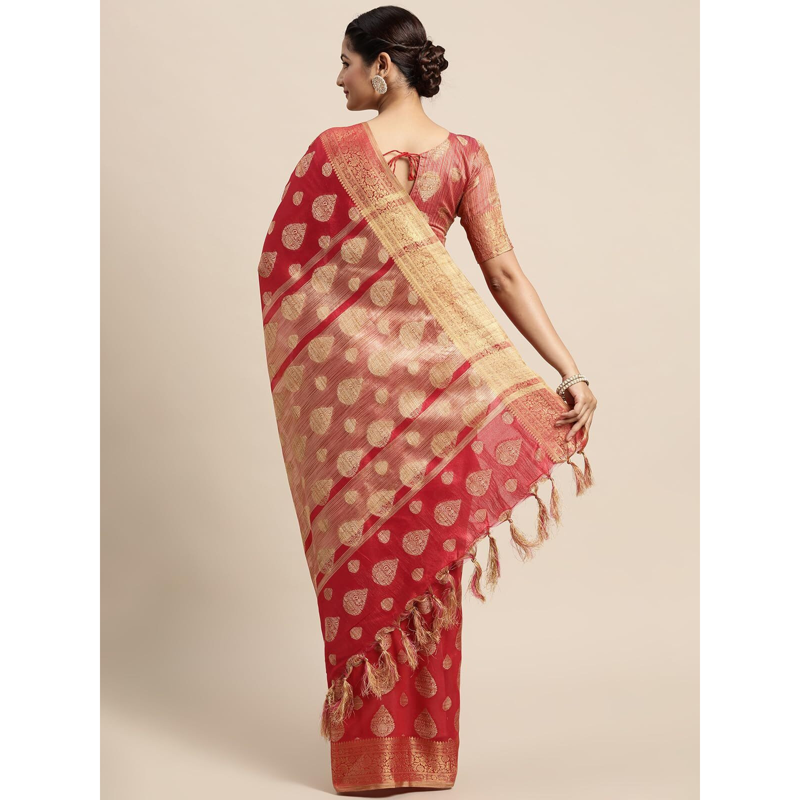 SIRIL Womens Jacquard Cotton Silk Saree with Unstitched Blouse Piece (2497S3015_Red)