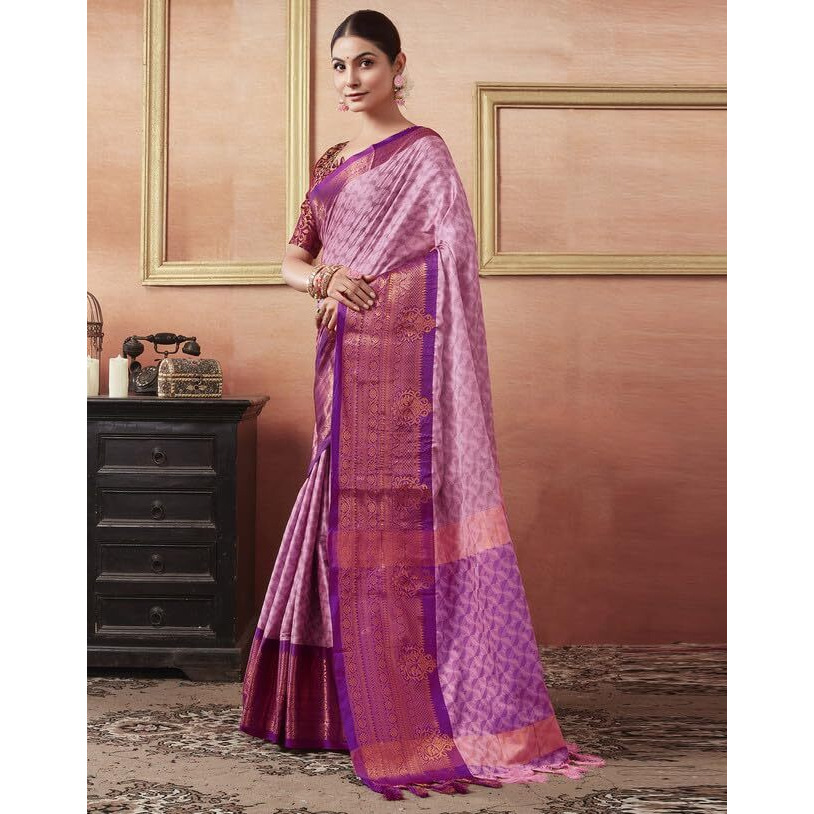 SIRIL Womens Cotton Silk Jacquard Boarder Saree With Unstitched Blouse Piece (3579S2513_Light Pink)