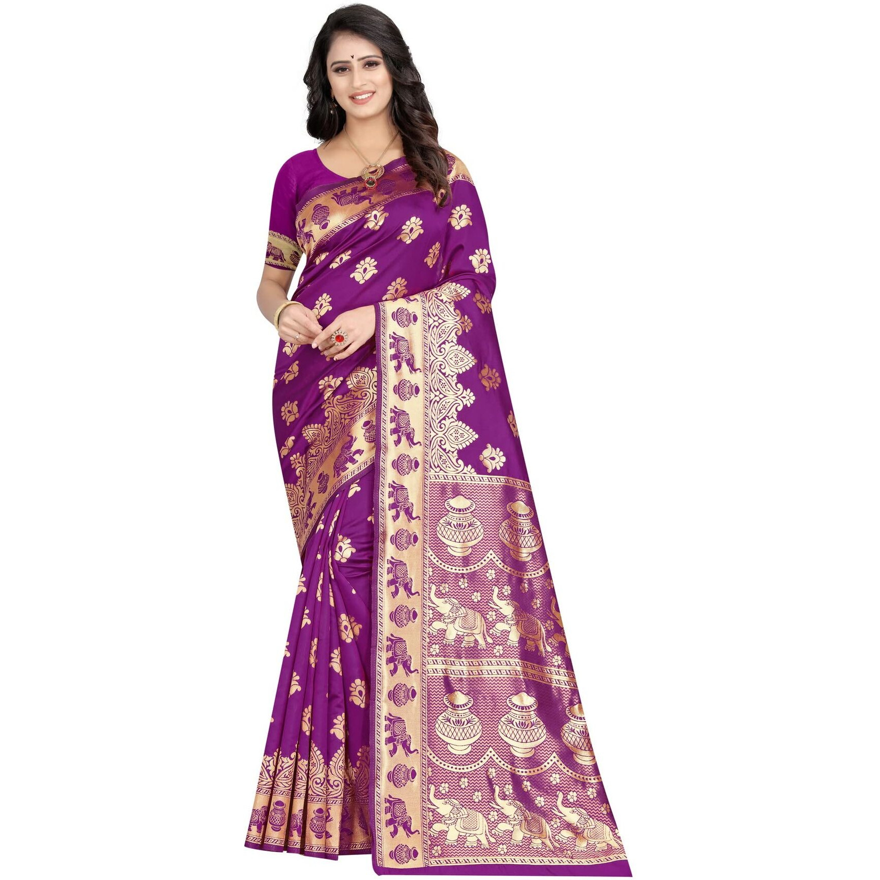 C J Enterprise Womens Pure Kanjivaram Soft Silk Saree Banarasi Design Wear Pattu Sarees Latest Party Cotton Sari collections With Blouse Piece for Wedding sadi new ladies 2024 (Pari9016) (Wine)