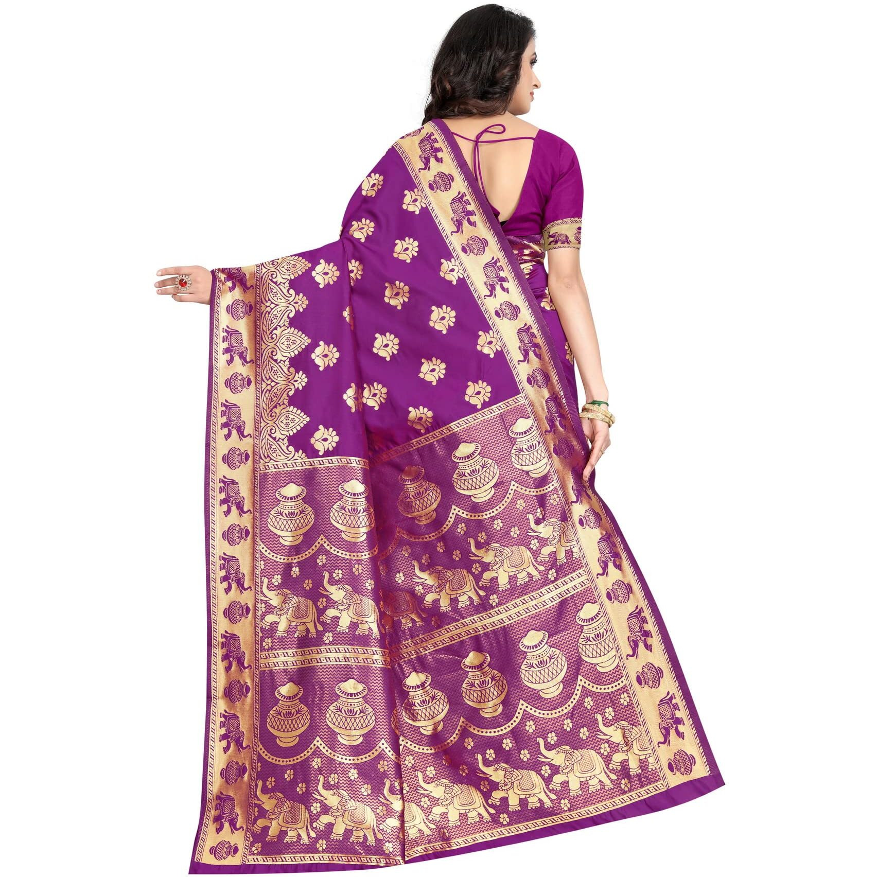 C J Enterprise Womens Pure Kanjivaram Soft Silk Saree Banarasi Design Wear Pattu Sarees Latest Party Cotton Sari collections With Blouse Piece for Wedding sadi new ladies 2024 (Pari9016) (Wine)