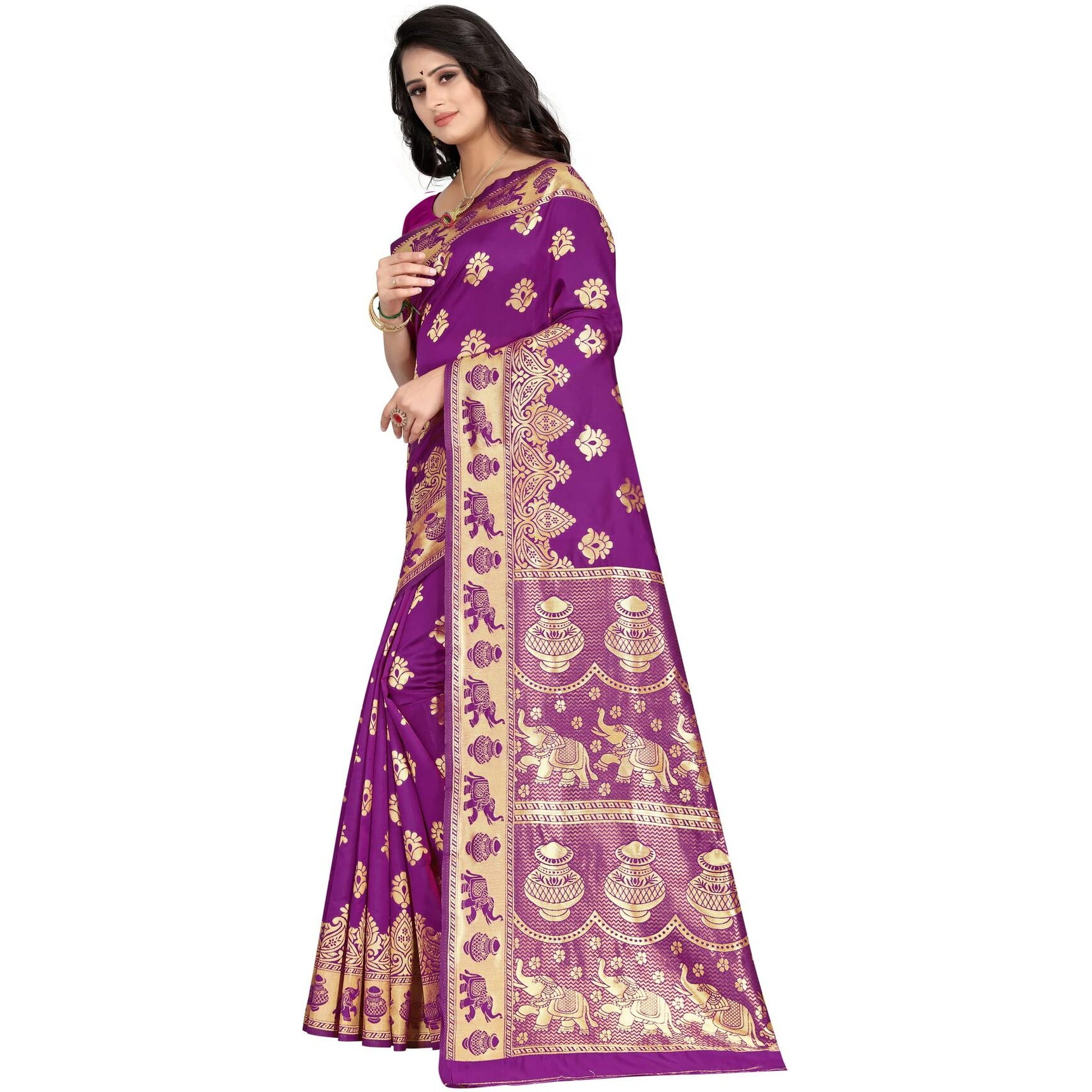 C J Enterprise Womens Pure Kanjivaram Soft Silk Saree Banarasi Design Wear Pattu Sarees Latest Party Cotton Sari collections With Blouse Piece for Wedding sadi new ladies 2024 (Pari9016) (Wine)
