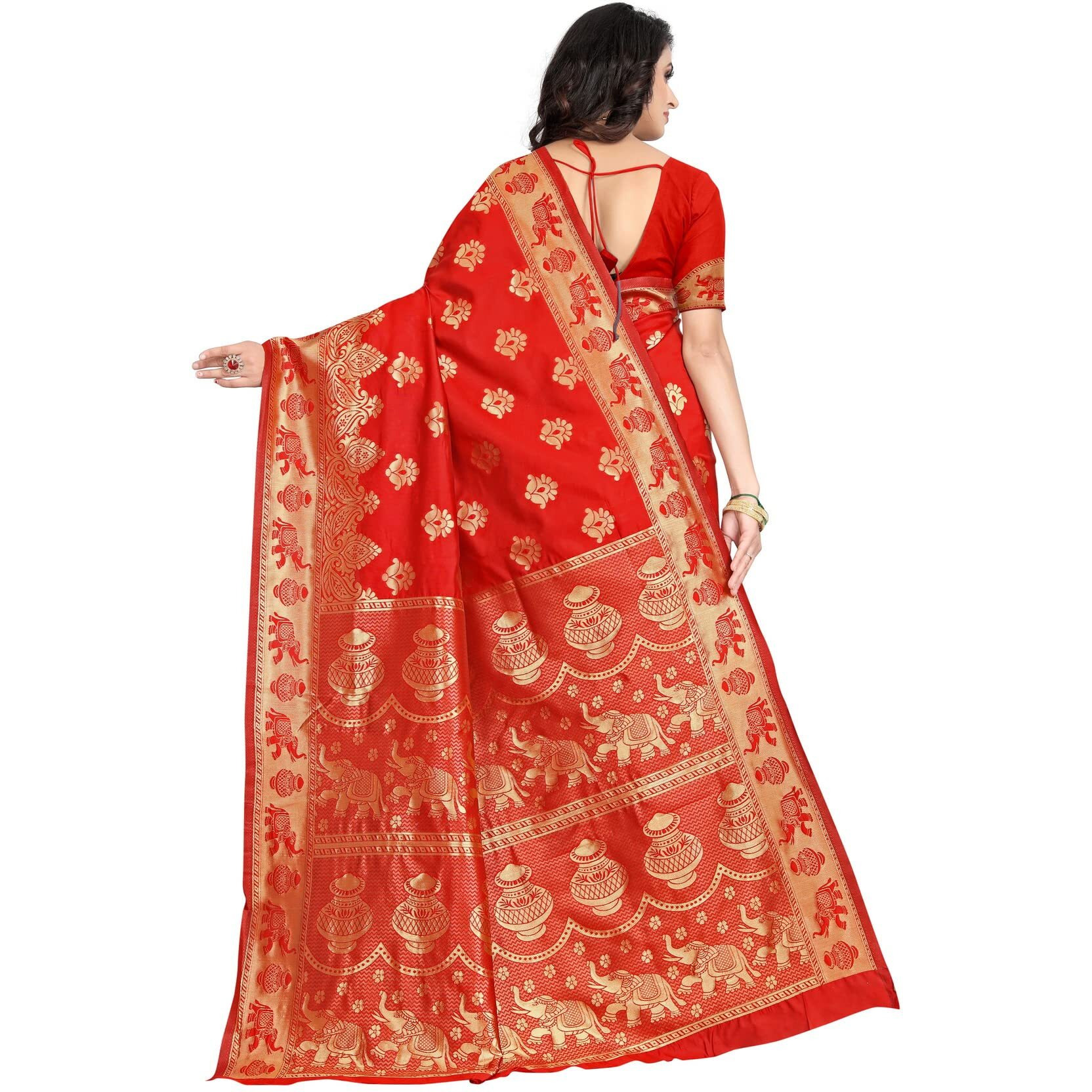 C J Enterprise Womens Pure Kanjivaram Soft Silk Saree Banarasi Design Wear Pattu Sarees Latest Party Cotton Sari collections With Blouse Piece for Wedding sadi new ladies 2024 (Pari9016) (Red)