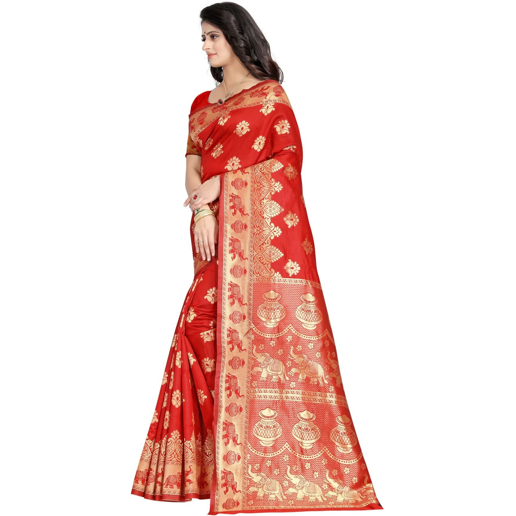 C J Enterprise Womens Pure Kanjivaram Soft Silk Saree Banarasi Design Wear Pattu Sarees Latest Party Cotton Sari collections With Blouse Piece for Wedding sadi new ladies 2024 (Pari9016) (Red)