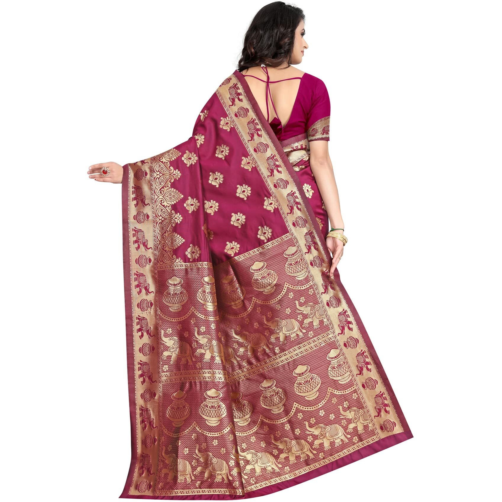 C J Enterprise Womens Pure Kanjivaram Soft Silk Saree Banarasi Design Wear Pattu Sarees Latest Party Cotton Sari collections With Blouse Piece for Wedding sadi new ladies 2024 (Pari9016) (Gajri)