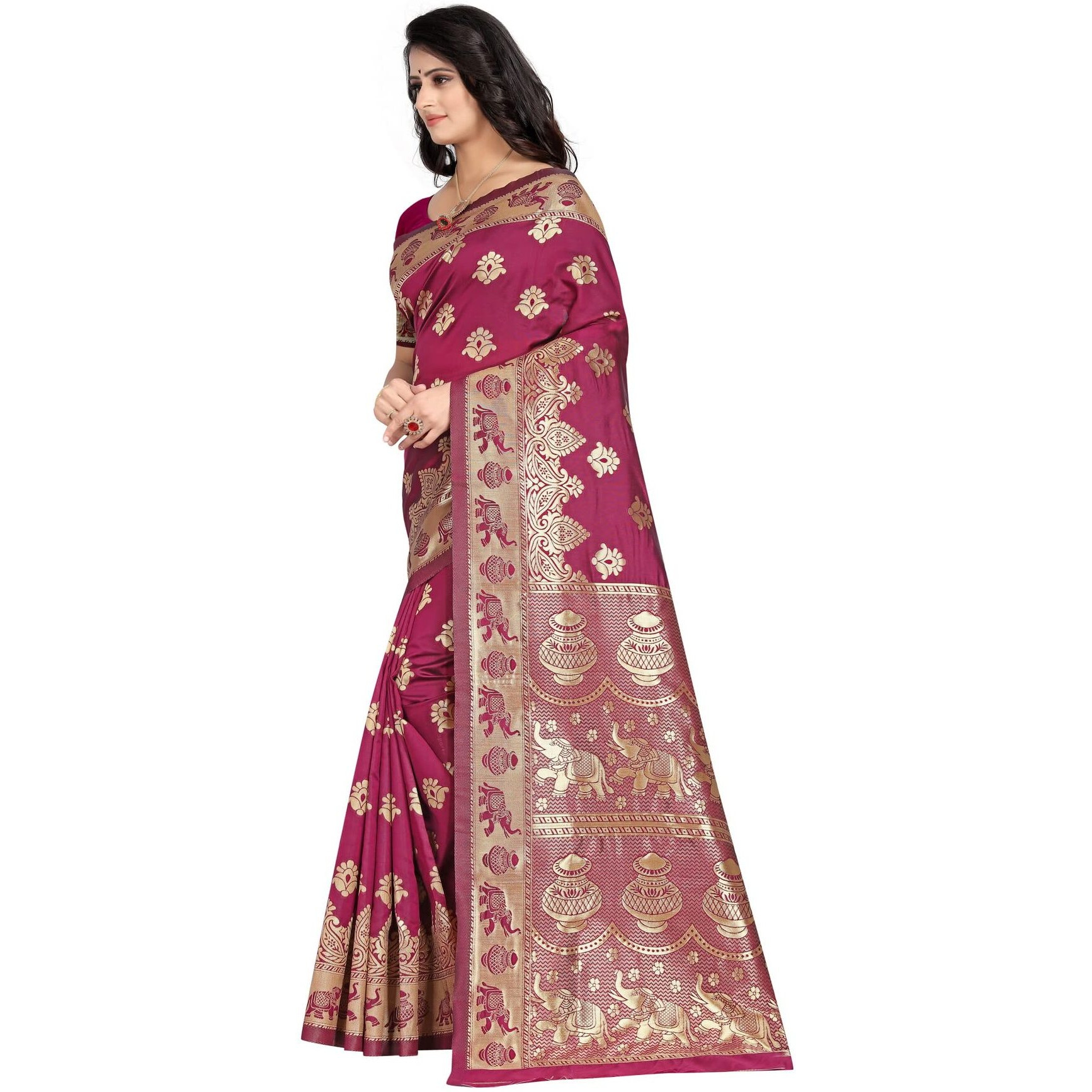 C J Enterprise Womens Pure Kanjivaram Soft Silk Saree Banarasi Design Wear Pattu Sarees Latest Party Cotton Sari collections With Blouse Piece for Wedding sadi new ladies 2024 (Pari9016) (Gajri)